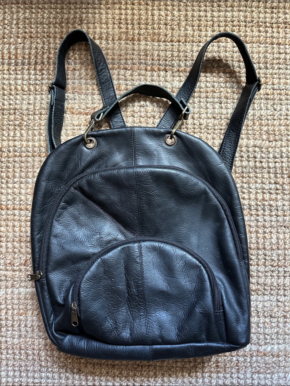 Backpack Leather Black Adjustable Strap Purse Bag